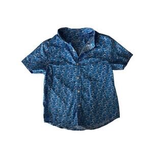 Vineyard Vines Boys Size 7 Blue Fish Print Button Down Shirt Whale Logo